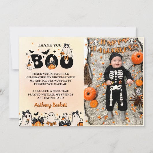 Halloween Ghost Birthday Party Foto Dankeskarte (Vorderseite)