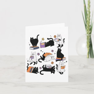Halloween Ghost Black Cat Reading Book Costume Karte
