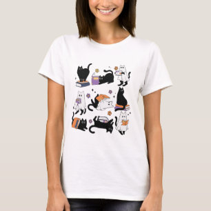 Halloween Ghost Black Cat Reading Book Costume T-Shirt