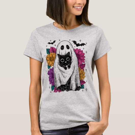 👻 🐈 Halloween Ghost & Black Cat T - Shirt - Sp (Vorderseite)