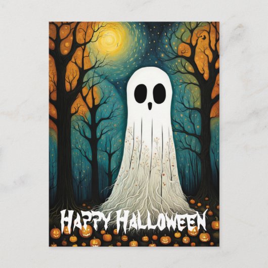 Halloween Ghost Boo Creepy Pumpkin Forest Postkarte (Vorderseite)
