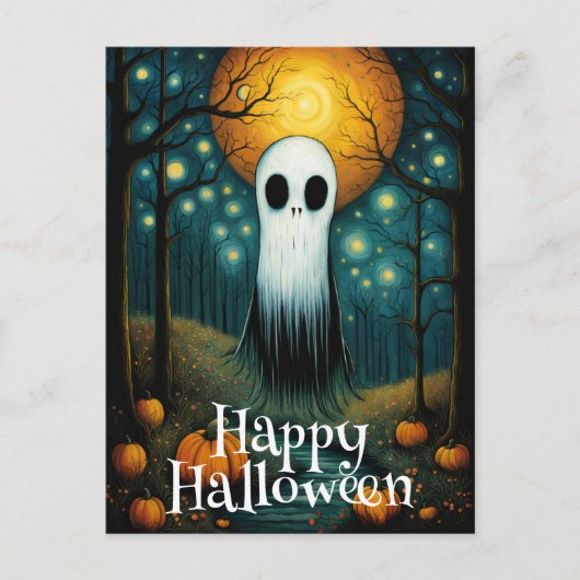 Halloween Ghost Boo Pumpkin Night Forest Postkarte (Vorderseite)