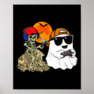 Halloween Ghost Boys Kids Gaming Beängstigend Skel Poster