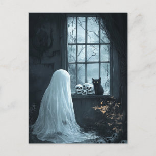 Halloween Ghost, Cat und Skuls Postkarte