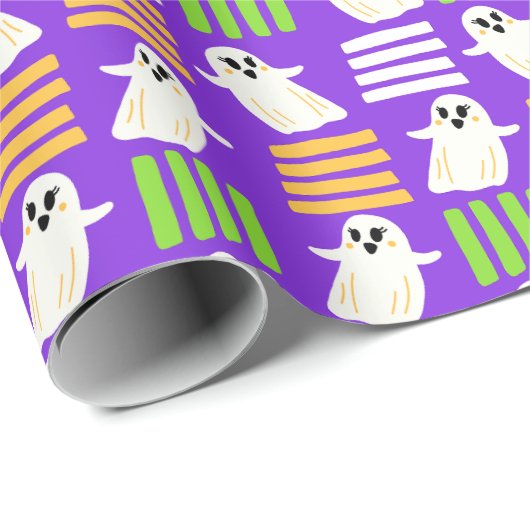 Halloween Ghost Checked Tile-Muster Geschenkpapier (Rolleneckpunkt)