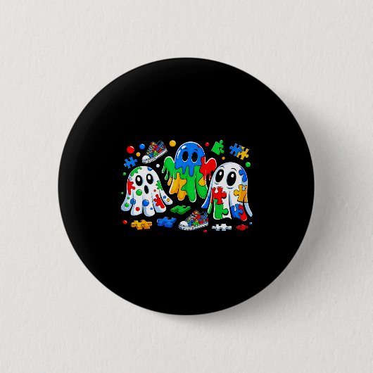 Halloween Ghost Colorful Puzzle Ribbon Autism Awar Button (Vorderseite)