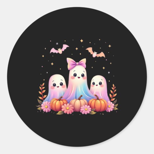 Halloween Ghost Coquette Bow Fall Pumpkin Spooky S Runder Aufkleber (Vorderseite)