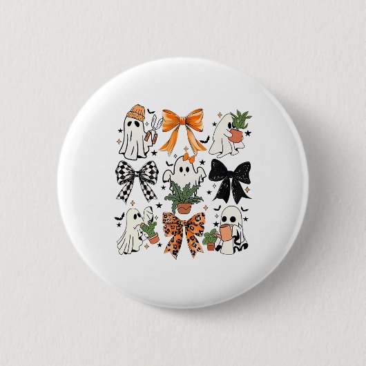 Halloween Ghost Coquette Bow Floral Pflanze Tree L Button (Vorderseite)