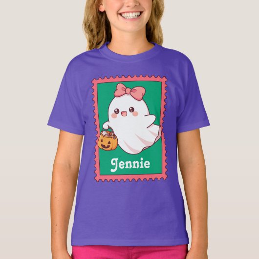 Halloween Ghost Cute Coquette Bow Custom Name T-Shirt (Vorderseite)