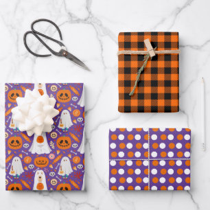 Halloween Ghost Dog Wrapping Paper Set 3 Geschenkpapier Set