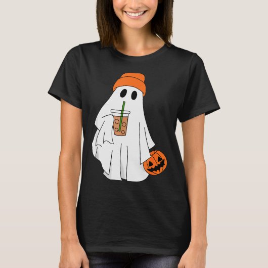 Halloween Ghost Drinking Coffee Ghost Ice Coffee M T-Shirt (Vorderseite)