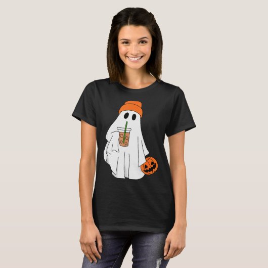 Halloween Ghost Drinking Coffee Ghost Ice Coffee M T-Shirt (Vorne ganz)