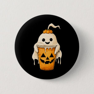 Halloween Ghost-Eiskaffee mit Kürbisspuch Button