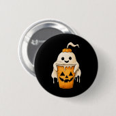 Halloween Ghost-Eiskaffee mit Kürbisspuch Button (Vorne & Hinten)