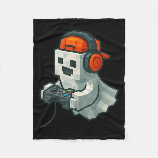 Halloween Ghost Gamer Funny Pixel Video Gaming Boy Fleecedecke (Vorderseite)
