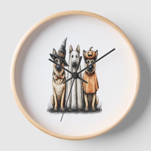 Halloween Ghost German Shepherd Dog Uhr (Vorderseite)