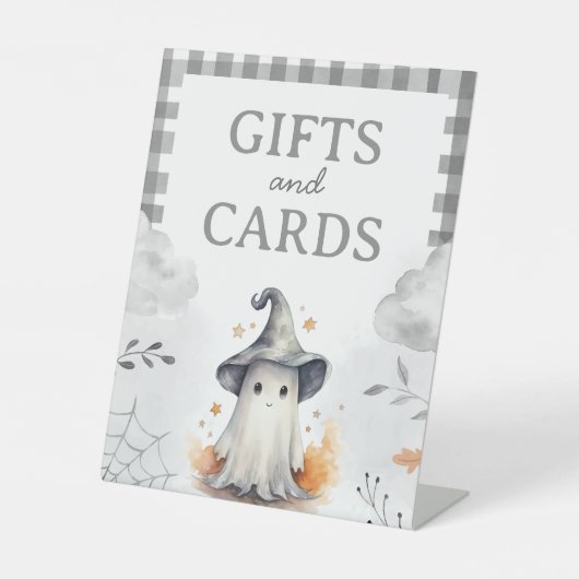 Halloween-Ghost-Geschenk und Kartentisch-Zeichen Sockelschild (Vorderseite)