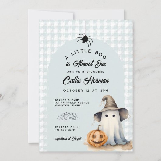 Halloween Ghost Gingham Little Boo Baby Shower Einladung (Vorderseite)