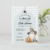Halloween Ghost Gingham Little Boo Baby Shower Einladung (Stehend Vorderseite)