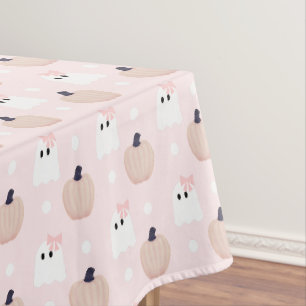 Halloween Ghost Girl & Orange Pumpkin Pink Tablecl Tischdecke
