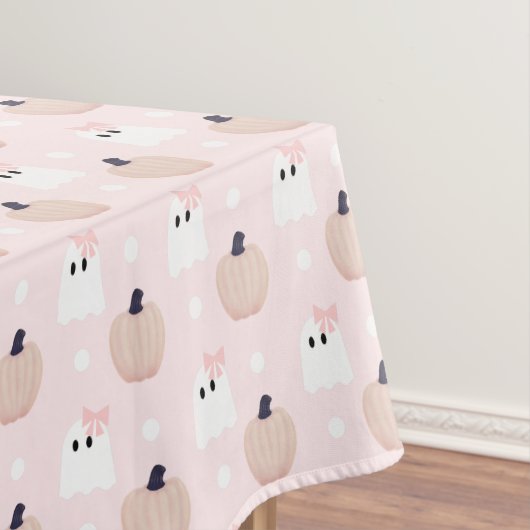 Halloween Ghost Girl & Orange Pumpkin Pink Tablecl Tischdecke (Beispiel)