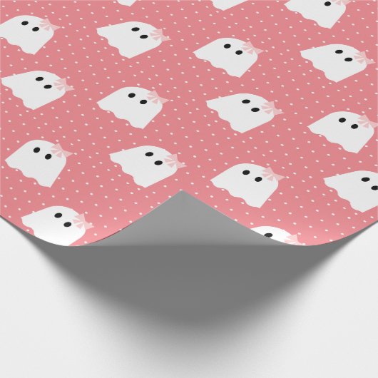 Halloween Ghost Girl Pink Ribbon Polka Dot Muster Geschenkpapier (Ecke)