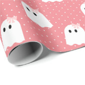 Halloween Ghost Girl Pink Ribbon Polka Dot Muster Geschenkpapier (Rolleneckpunkt)