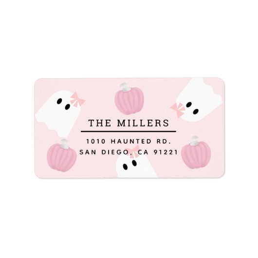 Halloween Ghost GIrl & Pumpkin Pink-Adresse Adressaufkleber (Vorne)