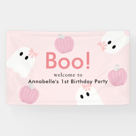 Halloween Ghost Girl Pumpkin Pink Geburtstag Willk Banner (Horizontal)