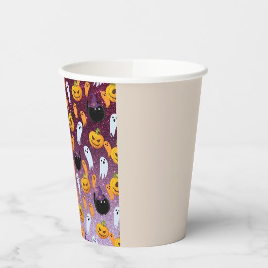 Halloween Ghost Glitzer Pattern Pappbecher (Links)