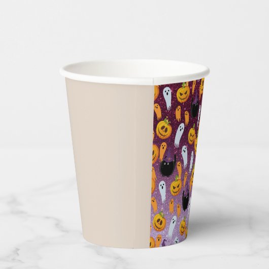 Halloween Ghost Glitzer Pattern Pappbecher (Rechts)