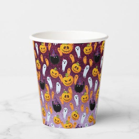 Halloween Ghost Glitzer Pattern Pappbecher (Vorderseite)