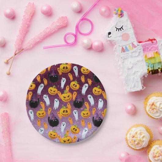 Halloween Ghost Glitzer Pattern Party Pappteller (Party)