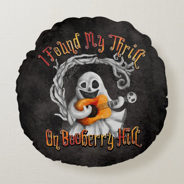 Halloween Ghost Guitar Booberry Hill  Rundes Kissen (Vorderseite)