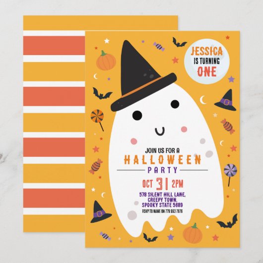 Halloween Ghost Happy Fun Einladung (Vorne/Hinten)