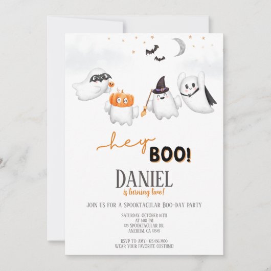 Halloween Ghost Hey Boo Birthday Party Einladung (Vorderseite)