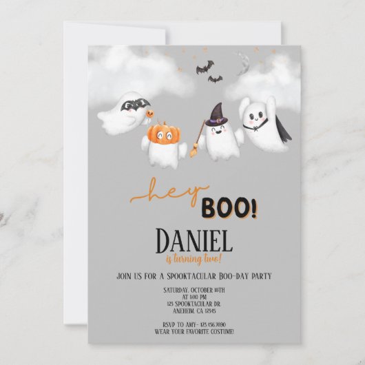 Halloween Ghost Hey Boo Birthday Party Einladung (Vorderseite)