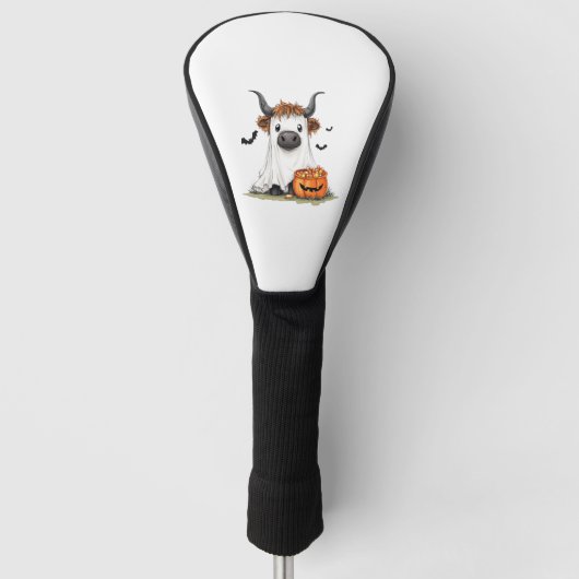 Halloween Ghost Highland Cow PNG Golf Headcover (Vorderseite)