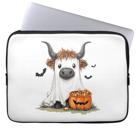 Halloween Ghost Highland Cow PNG Laptopschutzhülle (Vorderseite)