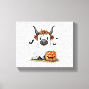 Halloween Ghost Highland Cow PNG Leinwanddruck