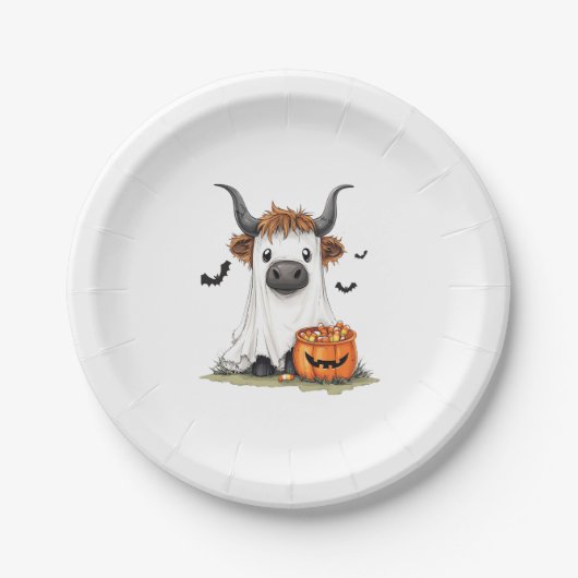 Halloween Ghost Highland Cow PNG Pappteller (Vorderseite)