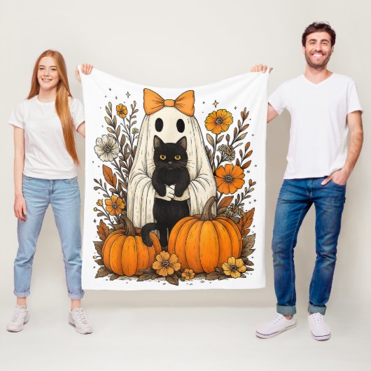 Halloween Ghost Holding Black Cat Fleecedecke (Beispiel)