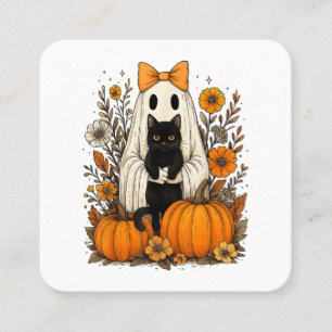 Halloween Ghost Holding Black Cat Quadratische Visitenkarte