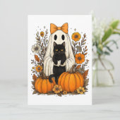 Halloween Ghost Holding Black Cat Save The Date (Stehend Vorderseite)