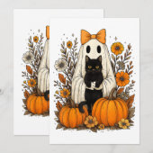 Halloween Ghost Holding Black Cat Save The Date (Vorne/Hinten)