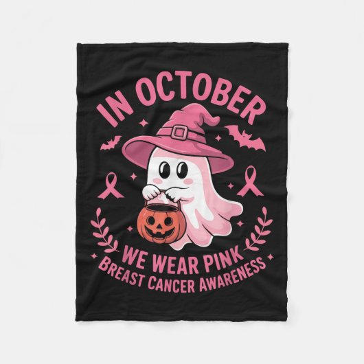 Halloween Ghost In October We Wear Nk Breast Cance Fleecedecke (Vorderseite)