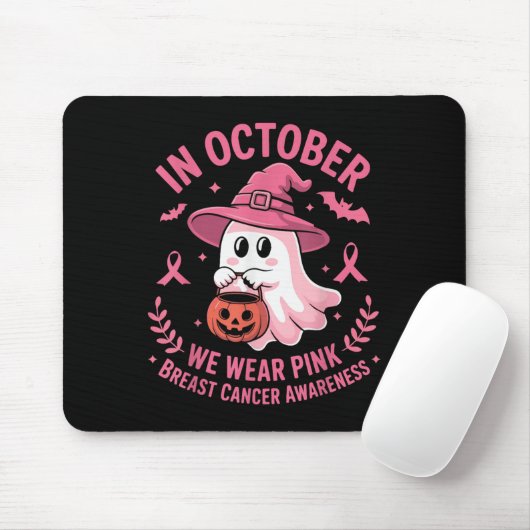 Halloween Ghost In October We Wear Nk Breast Cance Mousepad (Mit Mouse)