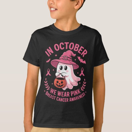 Halloween Ghost In October We Wear Nk Breast Cance T-Shirt (Vorderseite)