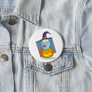Halloween Ghost in Pumpkin Spooky Hexe Button