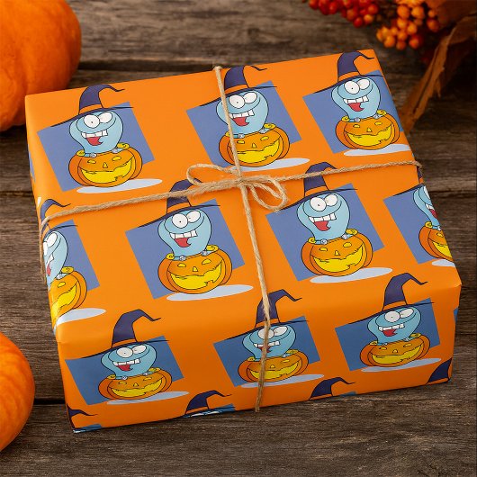 Halloween Ghost in Pumpkin Spooky Hexe Geschenkpapier